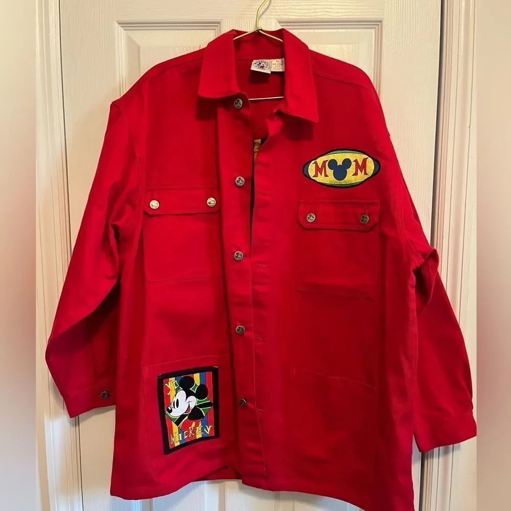 Vintage Disney Mickey & Co Mom Jacket XL Red Mickey Mouse Graphic Lined 90s Mom